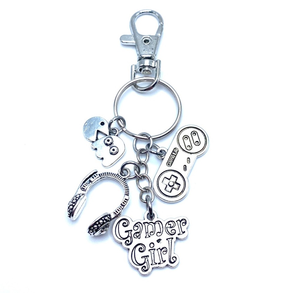 Gamer Girl Keychain Purse Charm Video Games Headset Controller